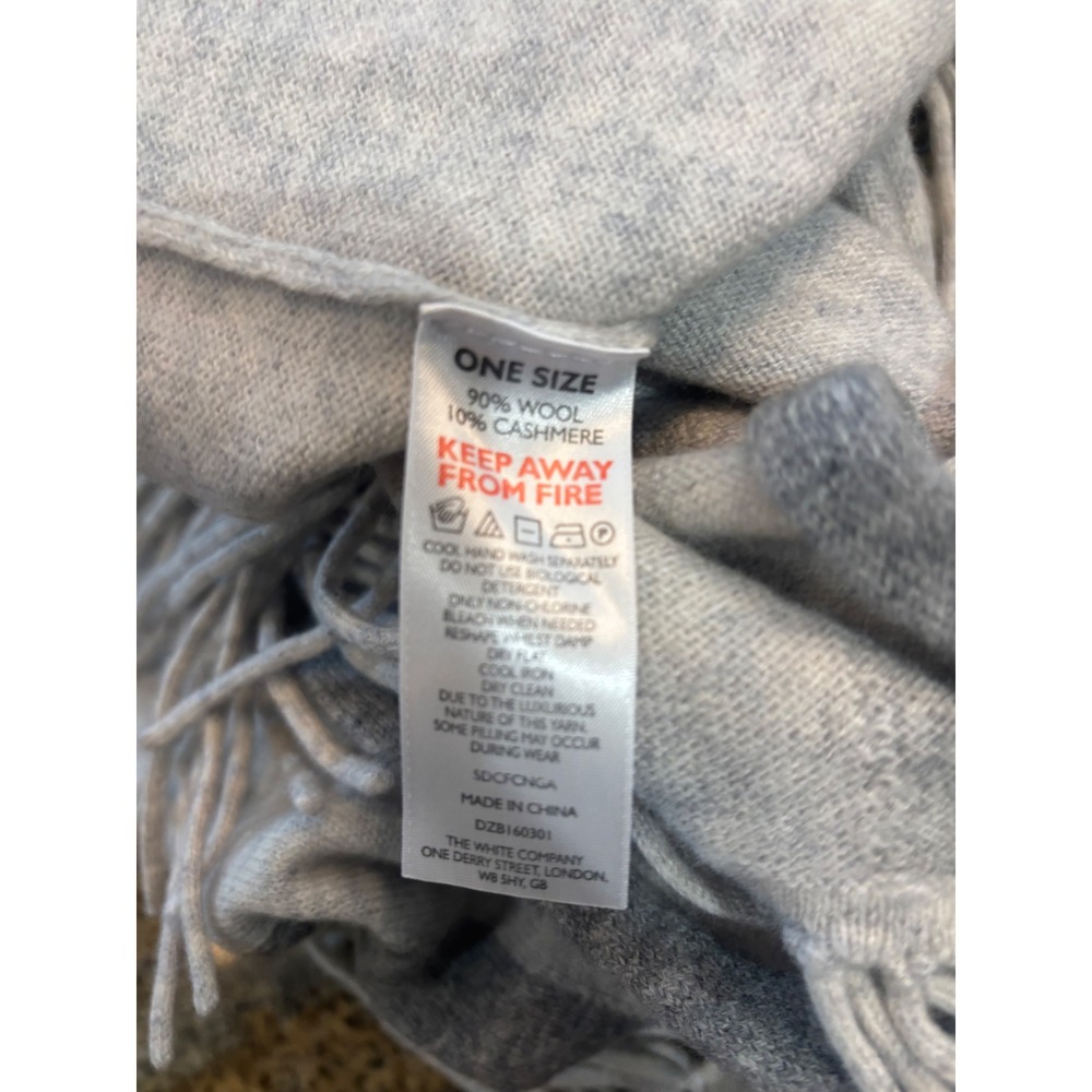 The White Company White Label Gray Wool Cashmere Striped Fringe Poncho Wrap OS - Picture 5 of 5